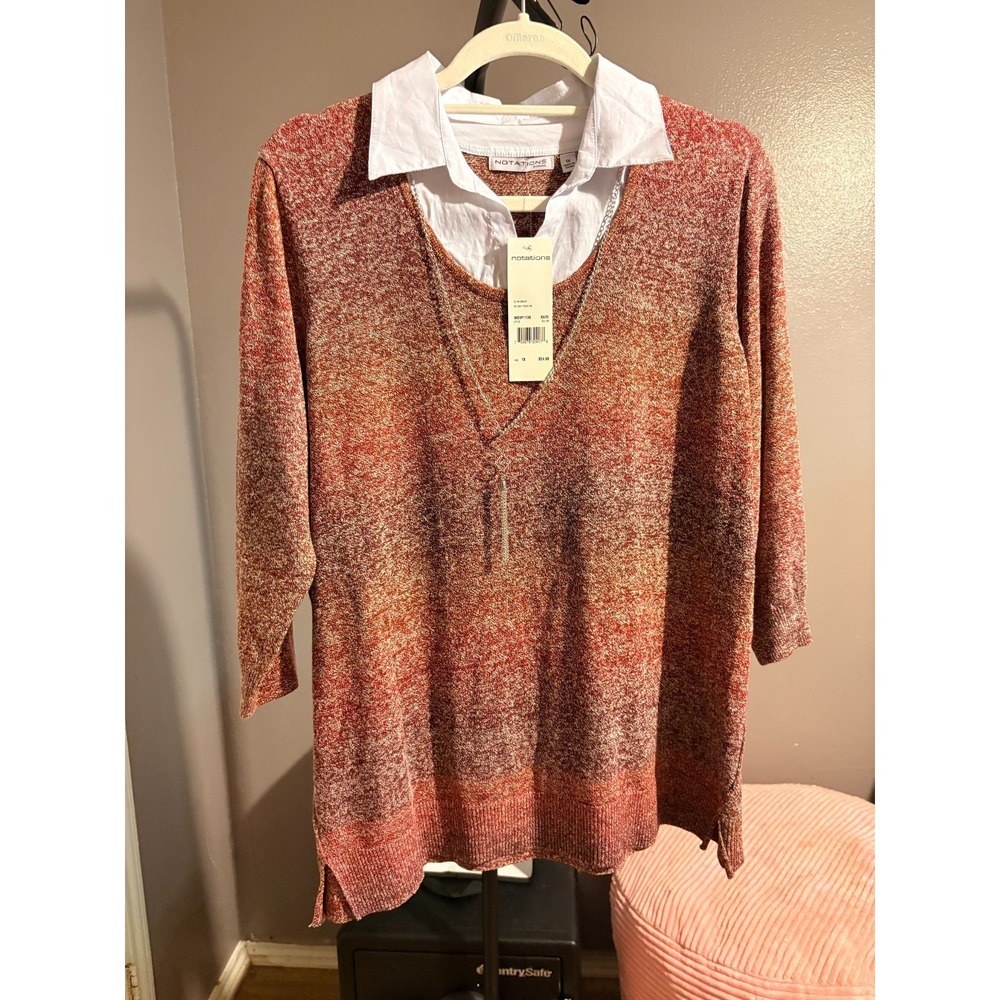 Notations Womens Long Sleeve Blouse with Necklace Sz 1X - NWT